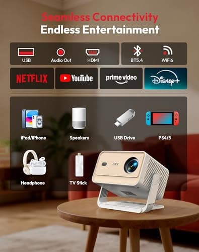 【Compatible with Netflix & Auto Focus】Xgody Gimbal N6 PRO 700 ANSI Native 1080P Smart Projector with WiFi 6 and Bluetooth, 4D Auto Keystone & Voice Controll Portable 4K Support FHD Home Projector 7