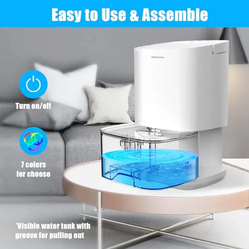 Dehumidifiers for Home 35OZ Small Dehumidifier for Bedroom 2500 Cubic Feet(350sq ft) with 7 LED Lights, Ultra Quiet & Auto Shut off Dehumidifier for Bathroom Basement Closet Garage 5