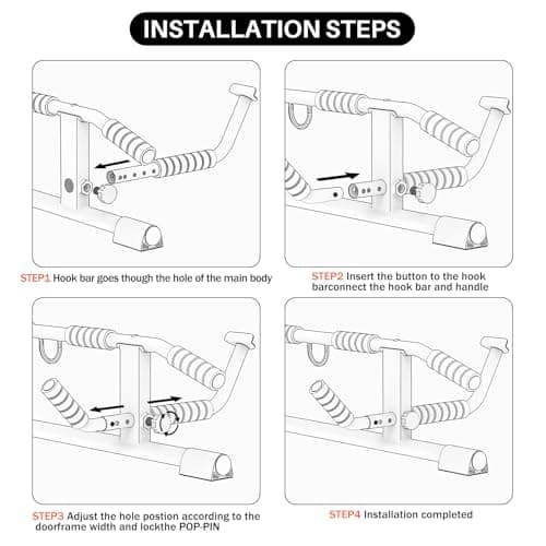 AmazeFan Pull Up Bar Doorway with Ergonomic Grip - Fitness Chin-Up Frame for Home Gym Exercise - Multi-Angle Grip - 2024 Upgrade Smart Hook (Fits Almost All Doors) (Black/Orange) 6