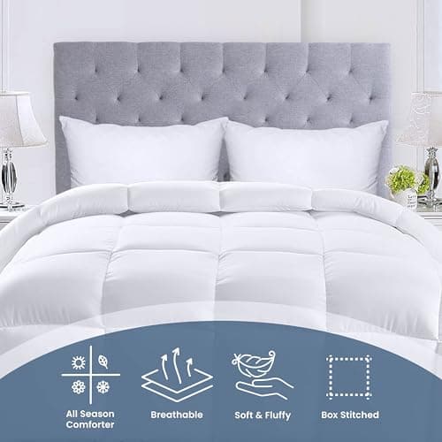 Utopia Bedding Comforters Queen Size, All Season Duvet Insert, Down Alternative Box Stitched Bed Comforter with Corner Tabs, Machine Washable (White) 4