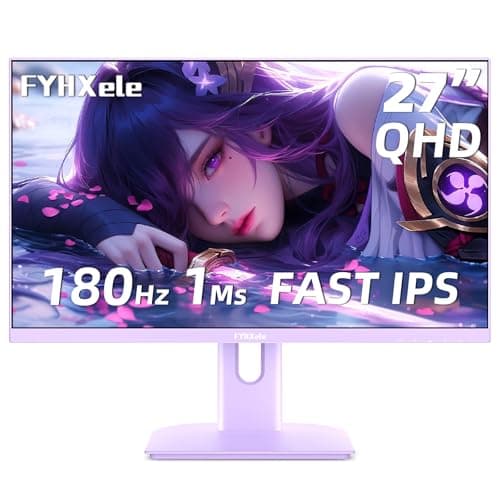FYHXele 27 inch Gaming Monitor, 180Hz Computer Monitor QHD 1440P Fast IPS Panel Pc Monitor, sRGB100%,1ms, DisplayPort/HDMI/Eye Care/Wall Mount Compatible-Purple