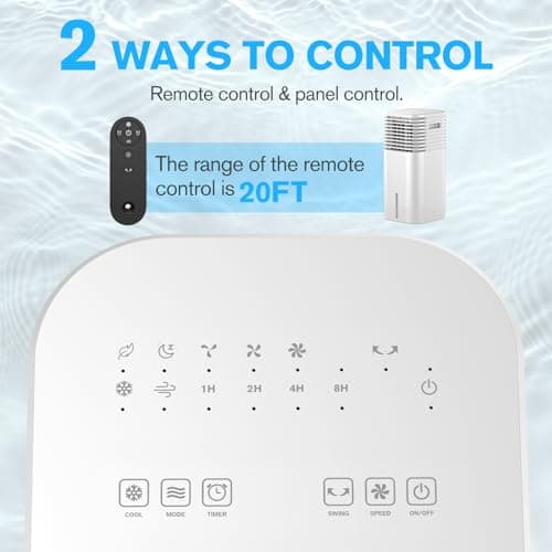 FLOWBREEZE 24" Windowless Portable Air Conditioner, 15H Timer&120°Oscillation, 3-IN-1 Portable AC Unit w/Remote, 2Gal Tank, 3 Modes & 3 Speeds, Ultra-Quiet Ventless Swamp Cooler for HomeOffice, Ivory 5