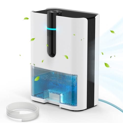 Small Dehumidifier with Drain Hose, 1000 Sq.Ft Portable Dehumidifiers for Bedroom, Bathroom, RV, Closet, Home Basement Mini Quiet Dehumidifier Auto Shut Off 7 Colors LED Light, White
