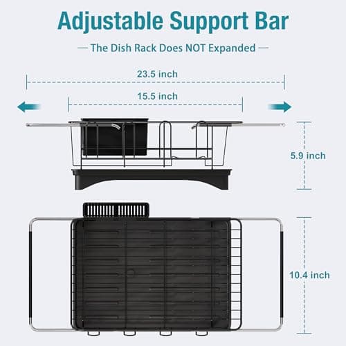 MAJALiS Sink Dish Drying Rack- Stainless Steel Dish Rack with Drainboard for Kitchen Counter, Inside Sink Dish Dryer Racks, 10.4''W x 15.5''~23.5''L, Black 6