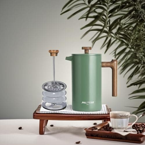 POLIVIAR French Press Coffee Maker, 34 oz Coffee Press with Real Wood Handle, Double Wall Insulation & Dual-Filter Screen, Food Grade Stainless Steel for Good Coffe and Tea (Flatland) 5