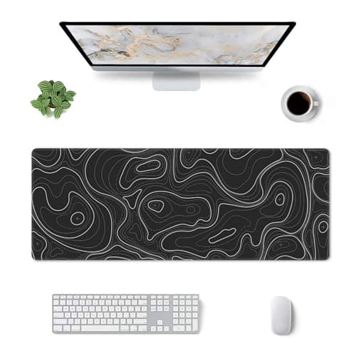 Large Gaming Mouse Pad Black Topographic Contour Mouse Pad Extended XL Long Mousepad Big Desk Mat with Stitched Edges & Nonslip Rubber Base for Company Office Work, 31.5 X 11.8 Inch 8