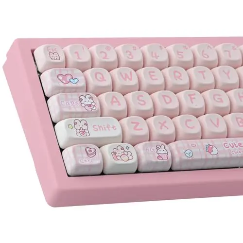 TYRIXKI PBT 148 Keys Cute Keycaps Dye-Sublimation Bunny Keycaps Set MOA Profile for Cherry Gateron MX Keys Mechanical Keyboards