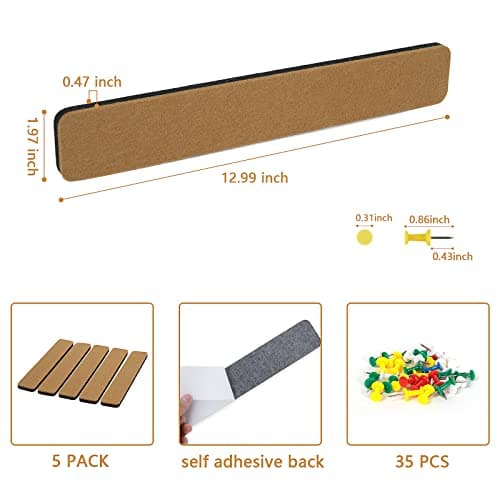 Felt Pin Board Bar Strips Bulletin Board for Bedrooms Offices Home Wall Decoration, Notice Board Self Adhesive Cork Board with 35 Push Pins for Paste Notes, Photos, Schedules 6