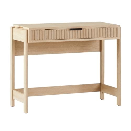 WALKER EDISON Transitional Style Furniture, Reeded Detail, Lift-Top Desk with Drawer and Storage Cubby, Sitting to Standing Desk, Soft Self-Close Desktop, 38”W x 16.75”D x 30”H, Coastal Oak