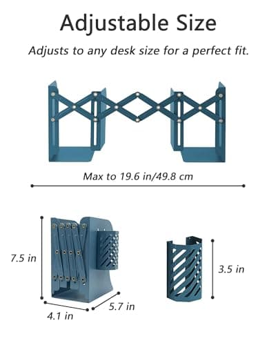 Kingsmile Book Ends, Adjustable Bookends for Shelves, Metal Bookends for Heavy Books, Book Stopper Organzier with Pen Holder for Desk, Kids Room, Office, Classroom, Library, Study Room.(Blue) 6
