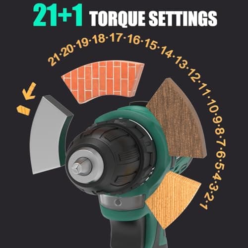 INSPIRITECH 20V Cordless Brushless Power Drill Set with 2 Batteries and Charger,3/8-Inch Chuck Electric Drill-Driver,22 Torque Setting,Drilling/Driver Bits and Tool Bag Included 5