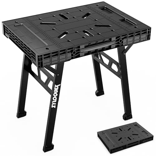 Foldable Work Bench,Easy Step Protable Work Table,34" W x 25" D x 31" H Lightweight Workbench wih 1650LBS,Work Benches for Garage,Work Bench Suitable for Garage,Workshop and Home (Black)