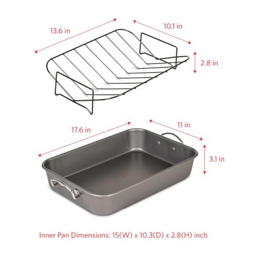Glad Roasting Pan Nonstick 11x15 - Heavy Duty Metal Bakeware Dish with Rack - Large Oven Roaster Tray for Baking Turkey, Chicken, and Veggies 6