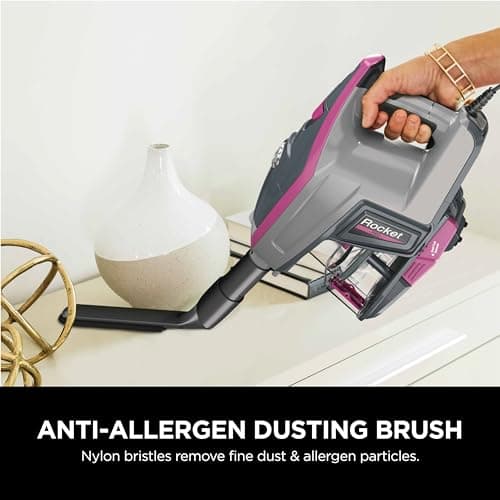 Shark HV371 Rocket Pro DLX Corded Stick, Removable Hand Vacuum, Advanced Swivel Steering, XL Cup, Crevice Tool, Upholstery Tool & Anti-Allergen Dust Brush, Fuchsia, Capacity 8