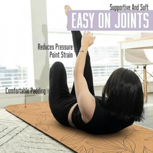 Non-Slip Yoga Mat Cork Surface with Natural Grip - Cushioned - for Hot Yoga, Pilates & Stretching - Durable & Sweat-Resistant - by Lunai 4