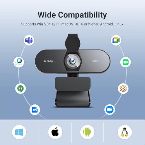 N newline 4K Webcam for PC, PDAF/CDAF Autofocus, 1080P@60FPS, 79° FOV, Auto Light Correction, 2 Noise Reduction Mics, Privacy Cover, USB-A, Streaming Camera for Skype, Teams, Online Meeting, NewEye 62 8