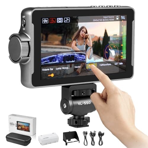 VILTROX DC-550 Touch Screen Camera DSLR Field Monitor 4K HDMI 5.5 Inch Camera Monitor with Battery/Sunshade Hood, 1200 Nits, 3D LUT, Focus Assist, Waveform, False Colors