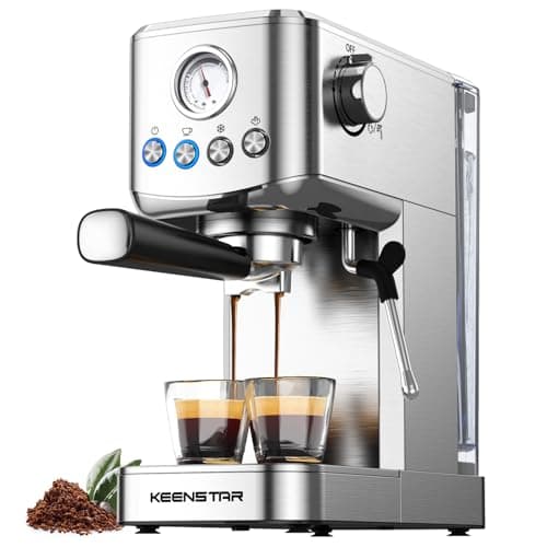 KEENSTAR Espresso Machine 20 Bar, Cold Brew Espresso Maker with Milk Frother Steam Wand, Compact Stainless Steel Semi Automatic Espresso Coffee Machine for Cappuccino & Latte & Americano Maker
