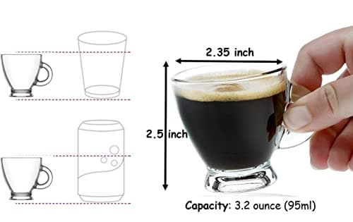 BOHEM'S Espresso Cups, 3.2 oz Small Demitasse Clear Glass Espresso Drinkware Set, Espresso Shot Glasses, Clear Expresso Coffee Cups, Tazas de Cafe Expreso (Set of 4) 5