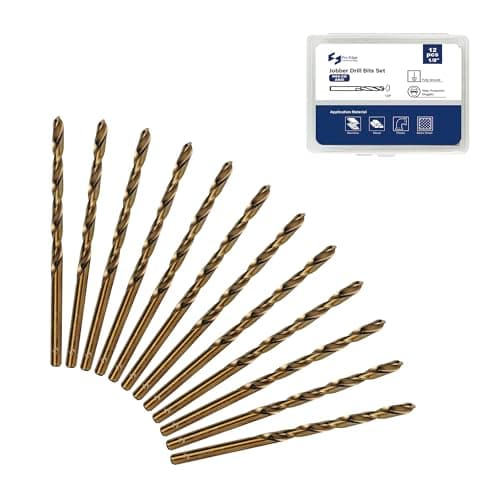 Pro Edge 12pcs 1/8" Cobalt Drill Bits, M35 High Speed Steel 135 Degree Tip Heavy Duty Jobber Metal Drill Bits Set for Hardened Metal Stainless Steel Cast Iron Wood Plastic