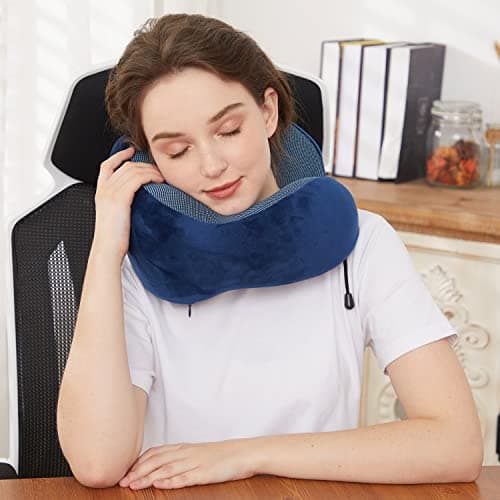 TALLGO Travel Pillow, Best Memory Foam Neck Pillow Head Support Soft Pillow for Sleeping Rest, Airplane Car & Home Use (Dark Blue) 5