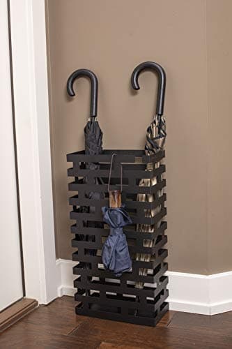 BIRDROCK HOME Decorative Umbrella Stand with Removable Water Tray - Large Freestanding Umbrella Rack and Cane Walking Stick Organizer - Metal Umbrella Holder for Entryway & Indoor Use - Black, Striped 9