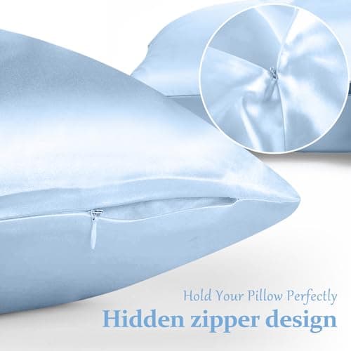 2 Pack 100% Pure Silk Pillowcase for Hair and Skin, Both Sides Mulberry Silk Pillowcases with Hidden Zipper, Cooling Pillowcase 19 Momme, 600 Thread Silk Pillow Cases Standard Size, Light Blue 5