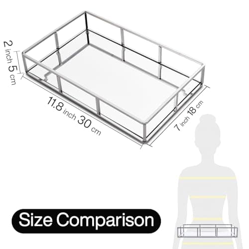 PuTwo Mirror Tray, Silver Perfume Tray, Decorative Tray, Metal Vanity Tray, Jewelry Tray, Decorative Trays, Glass Tray, Perfume Organizer, Vanity Trays for Bathroom, Counter, Bathroom 5