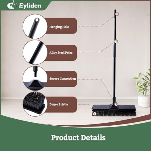 Eyliden Deck & Workshop 18" Push Broom - from Driveway to Patio, One Broom for Every Surface | 66" Adjustable Handle, Heavy-Duty Stiff Bristles Sweeper for Concrete Sidewalk Yard Garage & Snow, Black 6