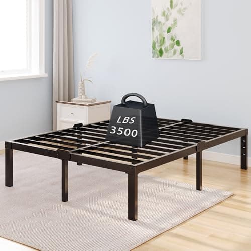 Kydins Platform Bed Frame Queen Size with Storage Headboard Compatible 14 inch High Metal No Box Spring Needed Black Mattress Foundation Heavy Duty Steel Slat