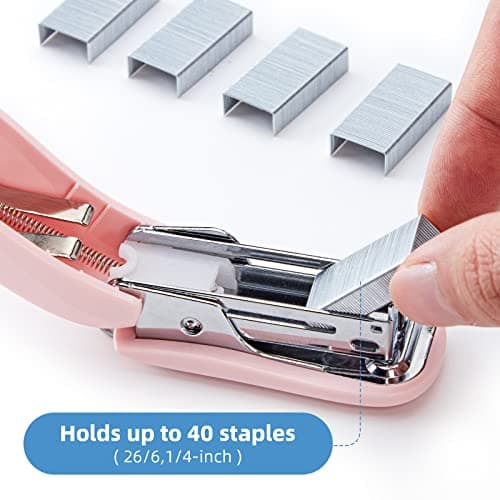 Deli Stapler, 20-50 Sheets Capacity with Staples and Staple Remover Set, Desk Stapler Office Staplers (Pink, 20 Sheet) 7
