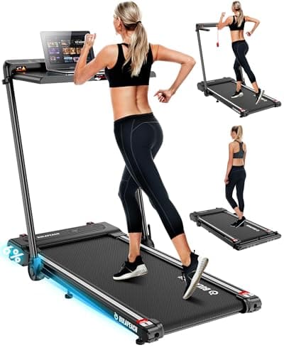 BULAPEACH Under Desk Treadmill with Incline, 3.5HP Walking Pad with Handle Bar Removable Desk Workstation, 300 Lbs Foldable Treadmills for Home Small Office, LED Display, Wristband Remote Control