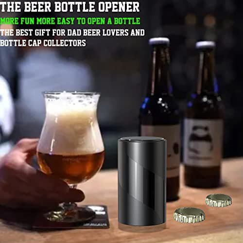 2 PACK Push Down-Pop Off Beer Bottle Opener with Magnetic Cap Catcher No Damage to Caps,Automatic Decapitator Beer/Soda Magnet Bottle Top Openers,One-Hand Easy/Funny Open,Cool Bartender Tools (Black) 8