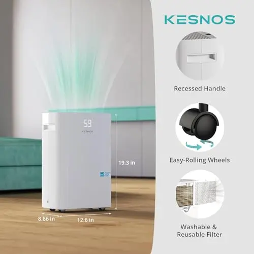 Kesnos 4,500 Sq. Ft. Energy Star Dehumidifier for Home, 52 Pint Dehumidifier with Drain Hose for Basement, Bedroom, Bathroom, Room, Featuring Front Display, 24H Timer and Auto Defrost Function 7