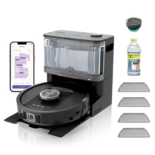 Shark PowerDetect NeverTouch, Self-Empty & Self-Refill, Robot Vacuum and Mop with Bagless, 30-Day Debris Capacity HEPA Base, 30-Day Capacity Refill Tank, Pad Dry, Black, AV2810YS