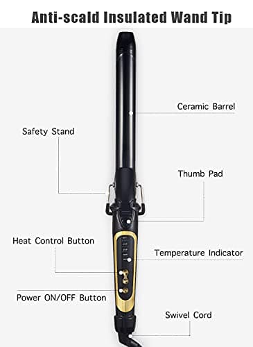 Lanvier 1 Inch Extra Long Hair Curling Iron with Ceramic Tourmaline Barrel, Professional Hair Curler up to 450°F with Dual Voltage for Worldwild Use, Hair Waving Style Tool for Girls&Women–Black 8