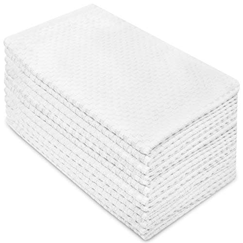 COTTON CRAFT Euro Café Set of 12 Waffle Weave Pure Cotton Super Absorbent Multipurpose Kitchen Towels, Dishcloths, Tea Towels White