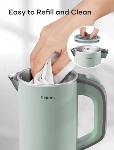 Sekaer Small Electric Tea Kettle Stainless Steel 0.8L Portable Travel Hot Water Boiler, Mini Electric Coffee Kettle with Auto Shut-Off & Boil Dry Protection, Cordless Base & Green 7