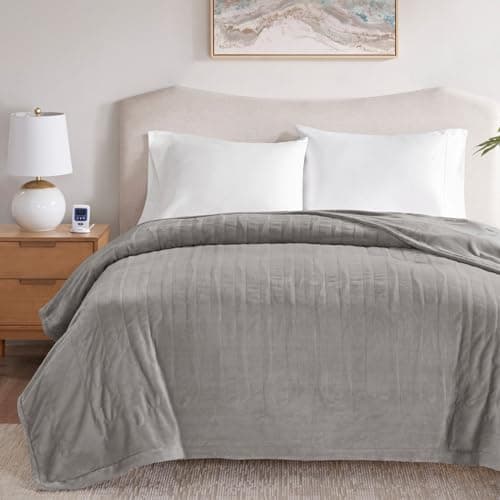 Beautyrest Heated Electric Blanket for Cold Weather, Fast Heating Wi-Fi Heated Blanket, Voice Command Alexa Compatible, Auto Shut Off, Virtually Zero EMF, 20 Heat Setting, UL Certified, King Gray