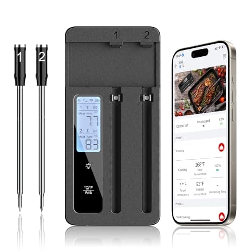 Smart Wireless Meat Thermometer with Dual Probes - Advanced Bluetooth Cooking Thermometer for Perfect Grilling, Smoking, Oven Roasting & Air Frying, Long Range Monitoring & Smart Alerts