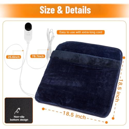 Electric Heated Foot Warmer for Feet, Double Sided Feet Warmer Foot Heating Pad with 9 Levels Temp and 3 Timers, Foot Warmers for Bed, Under Desk, Office, Birthday Christmas Gifts for Women Men(Navy) 6