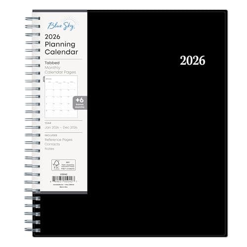 Blue Sky 2026 Monthly Planner Calendar, January 2026 - December 2026, 8" x 10", Monthly Layout, Flexible Cover, Silver Wirebound, Laminated Tabs, Enterprise