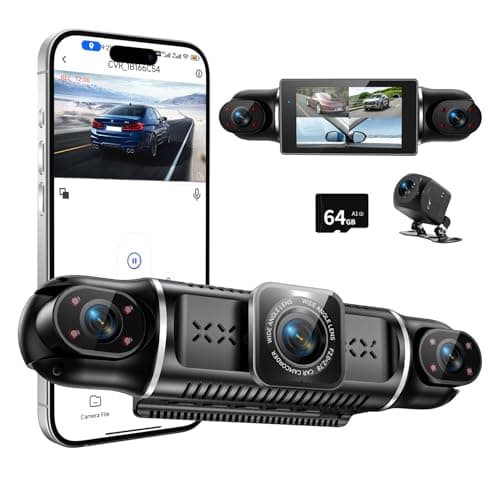 360°View 4 Channel Dash Cam, 2K+1080P Front and Rear Inside Left Right, Dash Camera for Cars, Built-in G-Sensor, IR Night Vision, 24H Parking Mode, 64GB SD Card, Loop Recording, APP Control