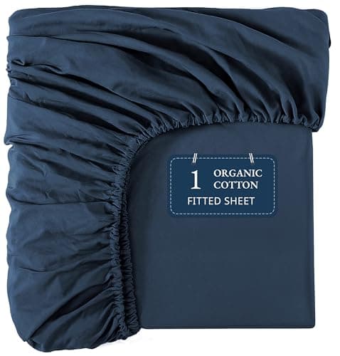 Lane Linen 100% Organic Cotton Queen Size Fitted Sheet Only (60"x80") - Super Soft 100% Cotton Queen Fitted Sheet - Lightweight & Durable Cotton Bed Sheet - Estate Blue