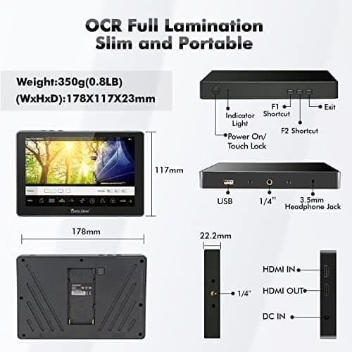 Desview R705 Camera Field Monitor 7 inch Touch Screen Full HD IPS 178° View Angle 4K HDMI with 3D Lut Waveform VectorScope Histogram False Color Peaking Focus Full Feature HDR Camera Monitor 6