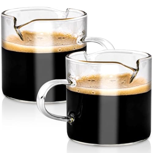 Cabipeove 2 Pcs Espresso Cups,4 Oz Espresso Shot Glass,Double Spouts Coffee Cups with Handle,Espresso Accessories,Clear Mugs for Milk