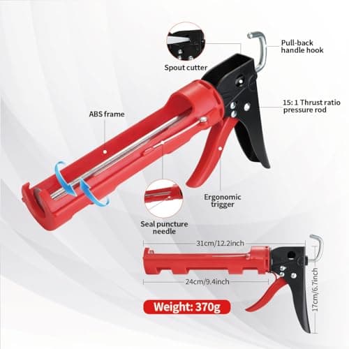 Caulk Gun Kit, Caulking Gun No Drip with 3 Silicone Caulking Tool and 3 in 1 Caulk Remover Tool, 15:1 Thrust Ratio, Professional Hand Caulking Gun Tool for the Seams of Bathroom and Kitchen Sinks 5