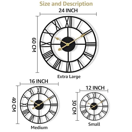 Sorbus Large Wall Clock for Living Room Decor - 12 inch Big Wall Clock Decorative - Battery Operated - Roman Numeral Analog Large Clock for Bedroom, Room, Home, Kitchen, Office, Wall Decor (Black) 7