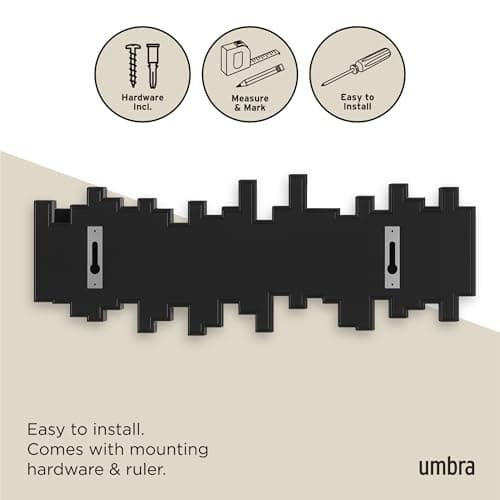 Umbra Sticks Wall-Mounted Coat Rack Rail Hook with 5 Retractable Pegs – Modern, Space-Saving Storage Organizer, Black 6
