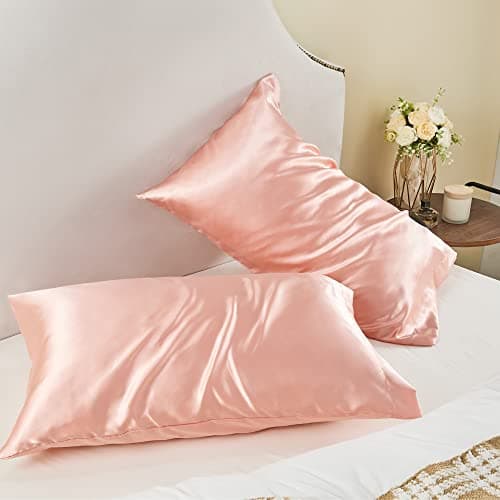 BEDELITE Satin Pillowcase for Hair and Skin, Super Soft and Cooling Similar to Silk Pillow Cases 2 Pack with Envelope Closure, Gift for Women Men(20"x26" Standard Size, Coral) 8